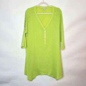 Woman Within Gauzy Henly Tunic Size 1X Handkerchief Hem Lime Green Cotton Top
